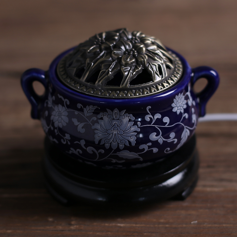 电香炉定时调温 电子香薰炉陶瓷沉檀香炉插N电粉盖香薰灯精油熏香