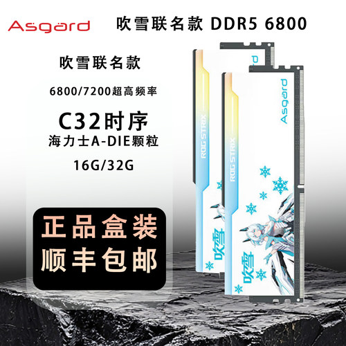 Asgard阿斯加特吹雪联名款DDR5 6800 C32时序16G内存条