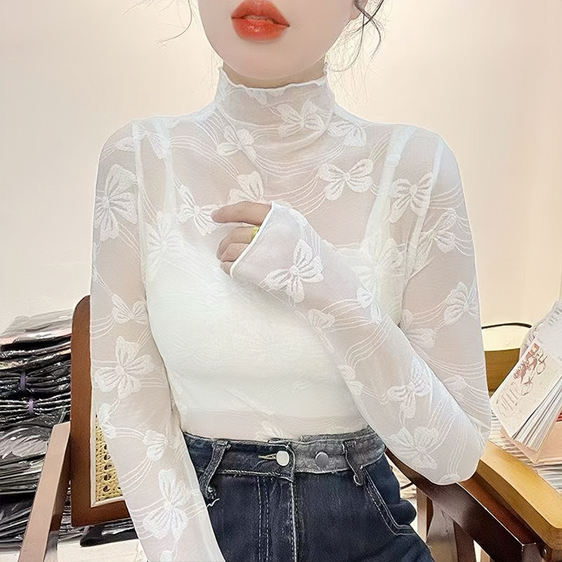 长袖木耳边半高领常规柔软新款