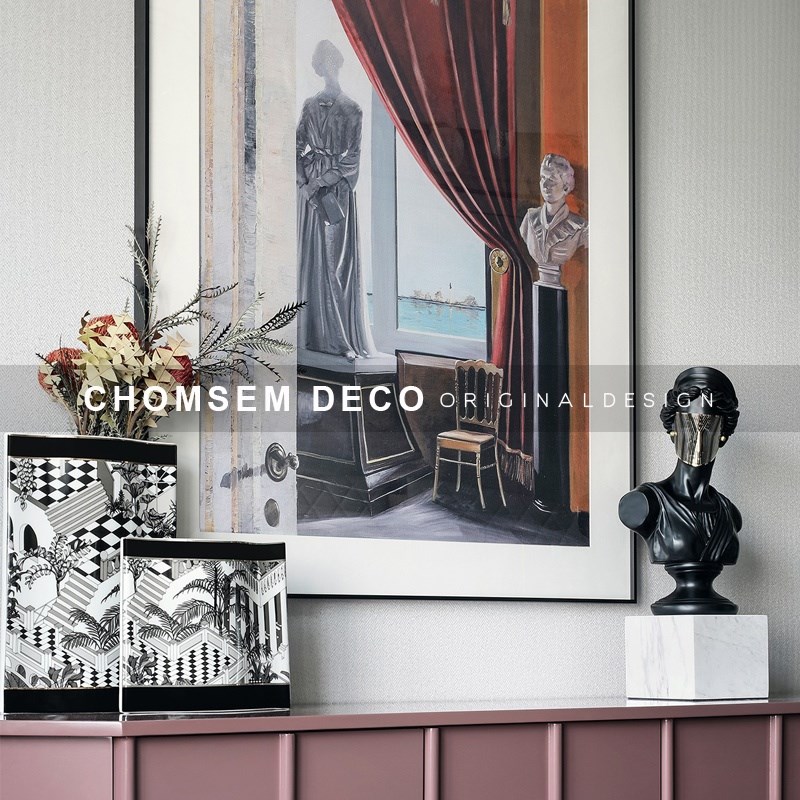 样板间入门玄关柜k艺术雕塑罗马蒙面少女人物摆件售楼处客厅软装