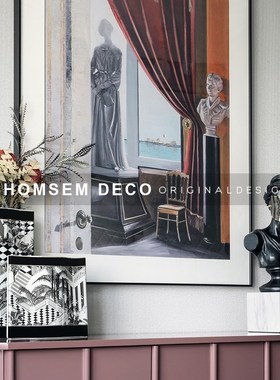 样板间入门玄关柜k艺术雕塑罗马蒙面少女人物摆件售楼处客厅软装