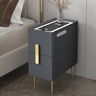 超窄智能床头柜轻奢简约现代小型充电多功能床边柜实木小尺寸迷你