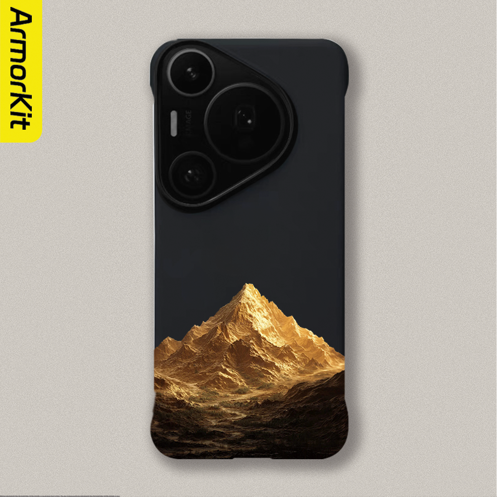 适用华为Pura70Pro+/p60Pro无边框手机壳黄金山脉轻薄防摔Huawei70Ultra防摔亲肤硬壳大孔p50/80Pro+磁吸后壳