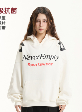 NEVER EMPTY白色连帽卫衣2025秋男女同款运动潮流印花帽衫上衣
