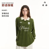 EMPTY绿色镂空设计球服风毛衣男女款 秋季 衬衫 NEVER 领针织衫 潮