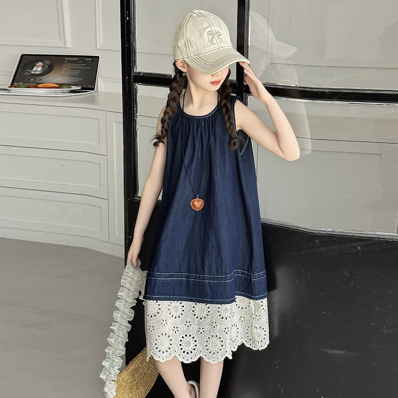 女童洋装夏季2025新款大童女孩韩系牛仔裙子薄款夏日无袖背心裙