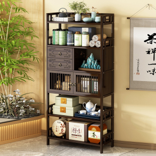 多宝阁茶叶展示柜非实木摆件柜收纳柜茶具茶室置物 博古架新a中式