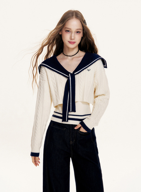 16DEWS官方授权学院风减龄海军领 针织毛衣两件套设计师品牌