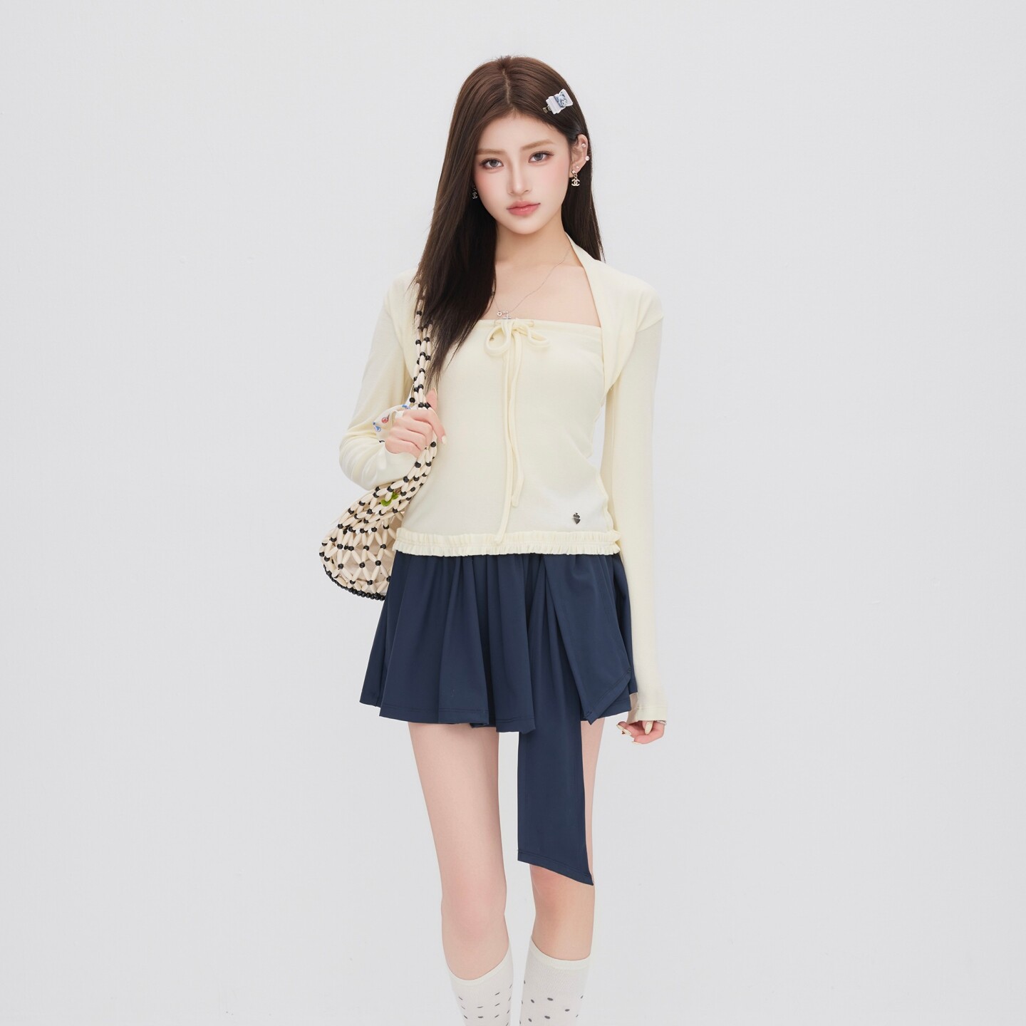 OteBanbass官方坎肩抹胸假两件系带花边上衣芭蕾风系带半裙套装