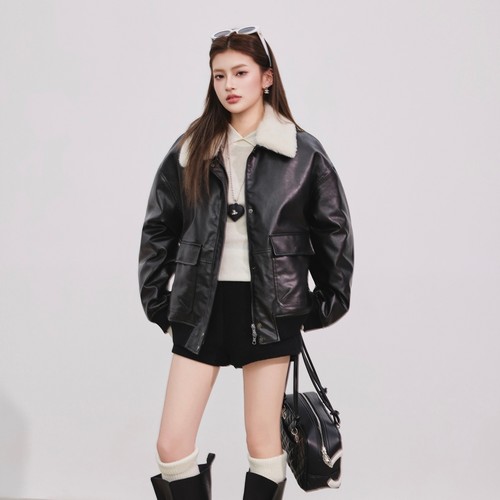 复古机车羽绒皮衣外套