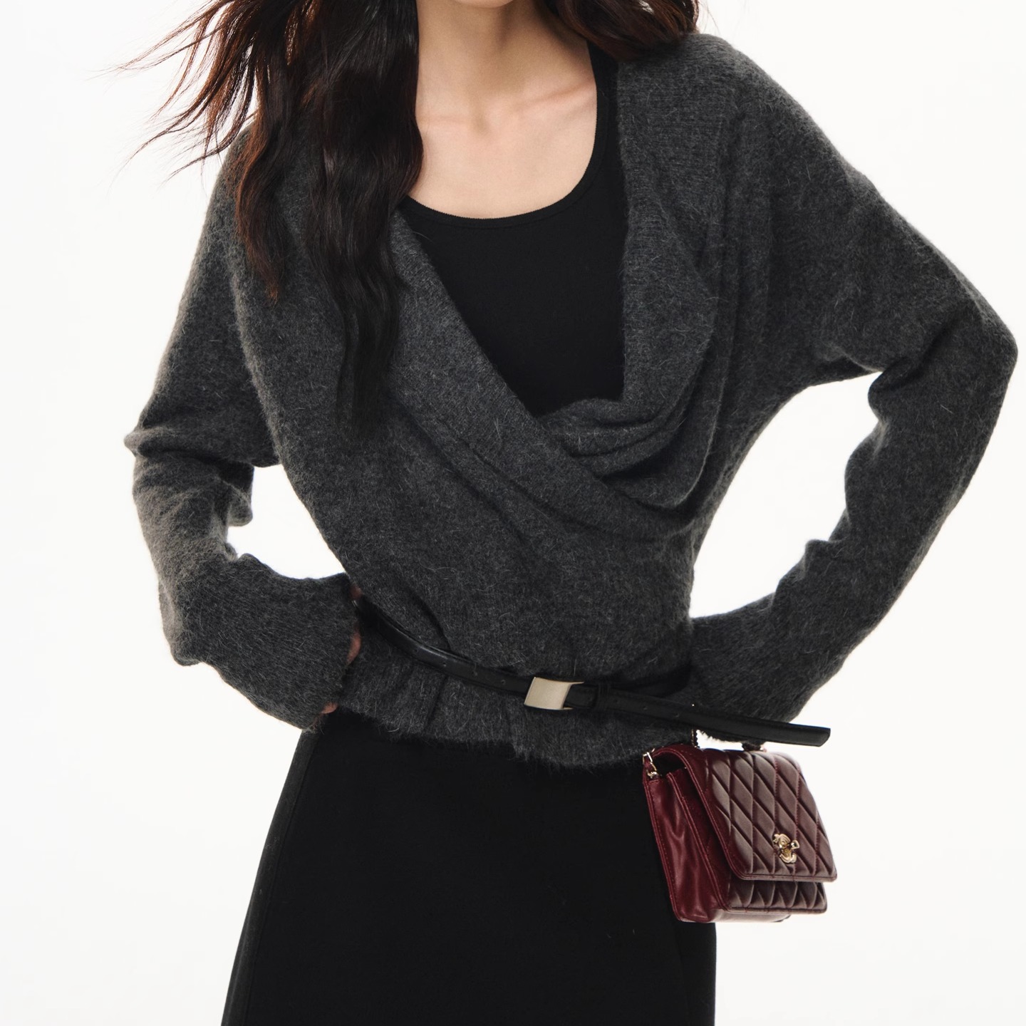 羊毛针织两件套羊毛呢半身直筒裙