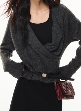 LAFREEDOM官方高智感荡领交叉羊毛针织两件套羊毛呢半身直筒裙