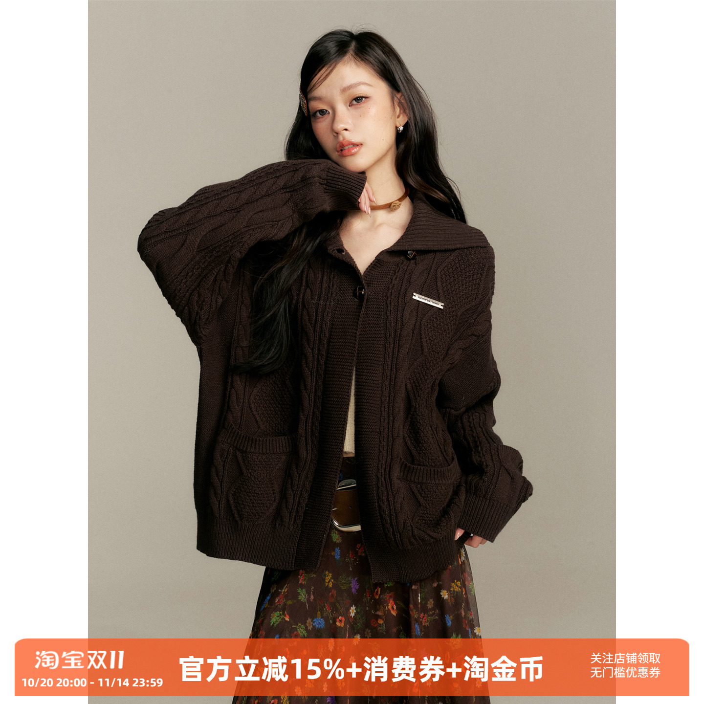 慵懒风斜门襟开衫毛织外套