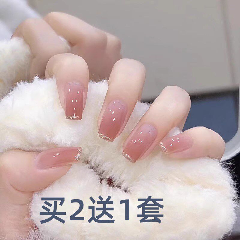 短款指甲贴片美甲套装全套多巴胺穿戴甲2023新款法式裸色美甲成品