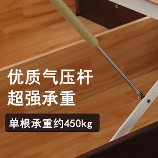 乡村带收纳可储物单人高箱 气压全开实木床白蜡木黑胡桃w木色美式