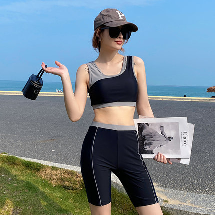 分体式女泳衣遮肚子大码微胖女孩三件套长袖罩Q衫遮肉运动5五分裤