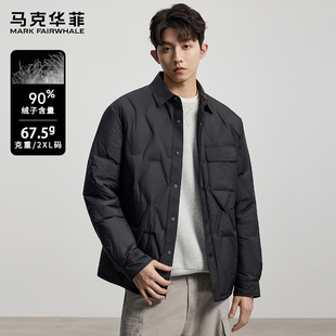 马克华菲老钱风轻薄羽绒服冬季短款衬衫式保暖外套黑色防寒夹克