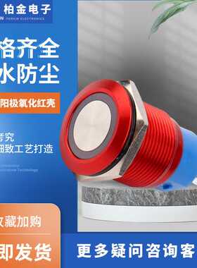 防水复位自锁金属按钮开关 19FMM阳极氧化红壳大电流LED金属开关