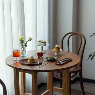 实木折叠桌吃饭桌北欧缅甸柚木圆桌餐厅小户型家用餐桌小户型餐桌