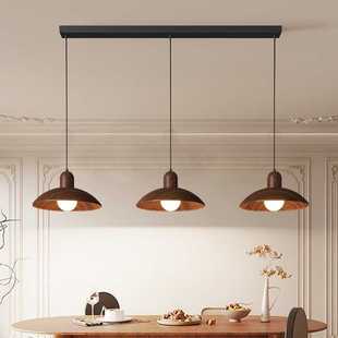 中古侘寂风餐厅吊灯胡桃木色创意个性艺术三头饭厅餐桌吧台小吊灯