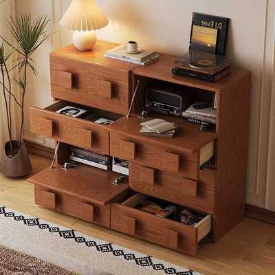 中古风全实木卡门柜沙发边柜多功能储物床头柜简约模块组合电视柜