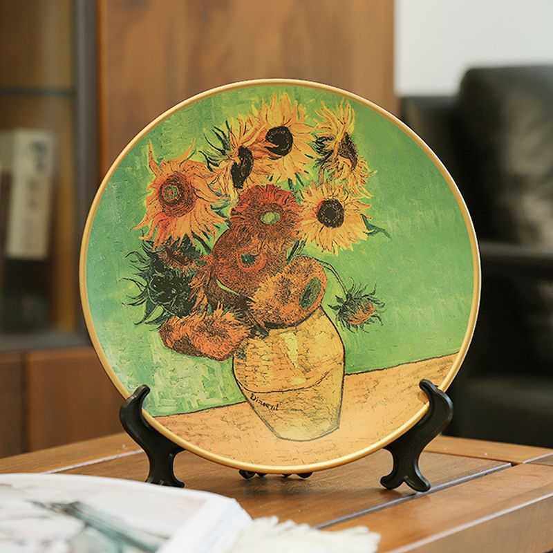 梵高油画装饰盘子陶瓷摆件挂盘客厅电视柜向日葵欧式复古创意摆盘,电子元器件市场,其它元器件,淘宝优惠券,粉丝福利购,淘宝优惠卷