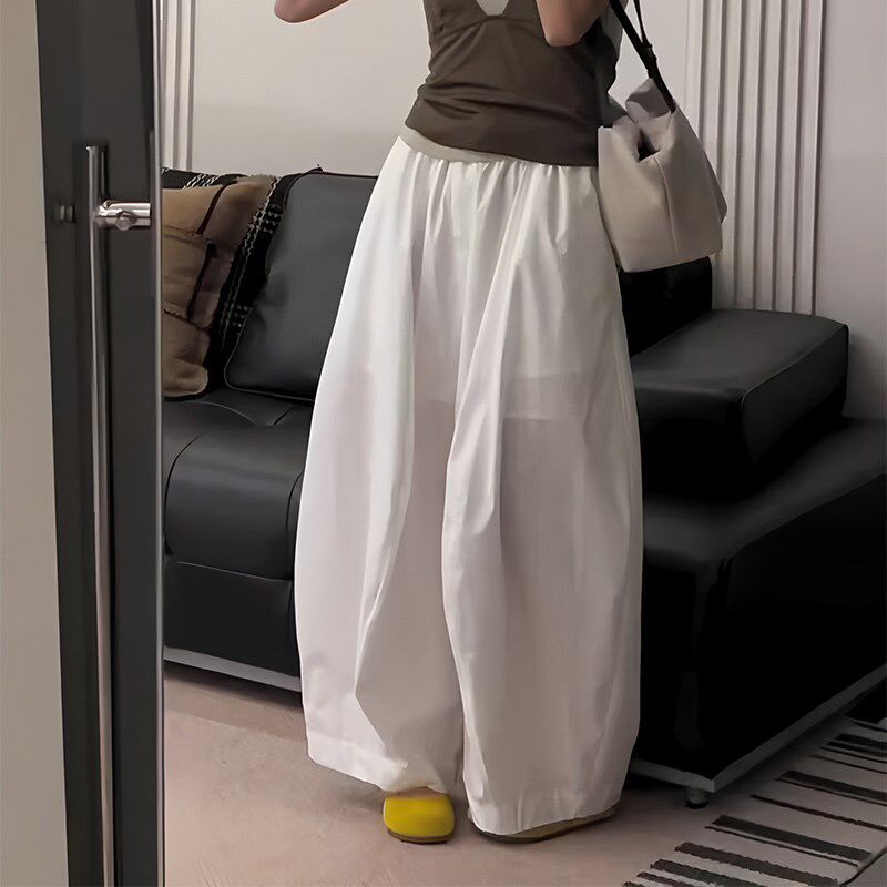 白色宽松休e闲风时尚感大码阔腿裤女2025夏季新款小众气质个性长