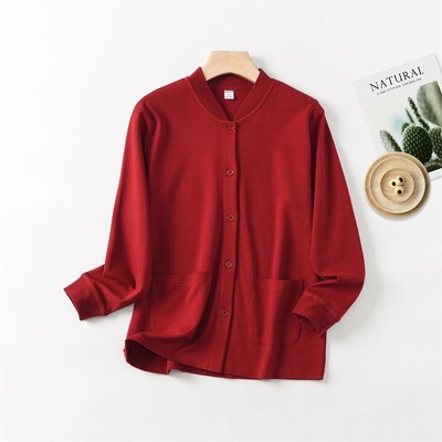 中老年全开襟衫秋衣裤女宽松妈妈保I暖加肥大码厚长袖内衣套装