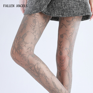 凡洛纪/FallenAngels 「艾蜜莉」蕾丝镂空网袜提花美腿性感黑丝袜