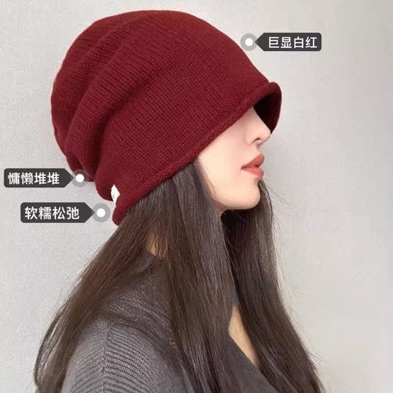 网红秋冬堆堆帽保暖大头围显脸小