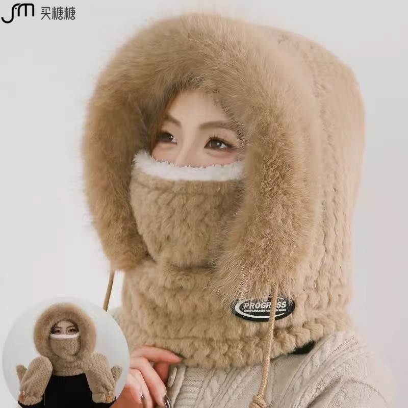 【买糖糖】加厚帽子女围脖面罩