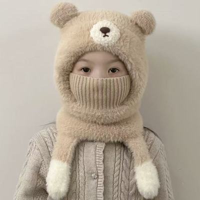 儿童帽子口罩围脖一体帽冬季保暖