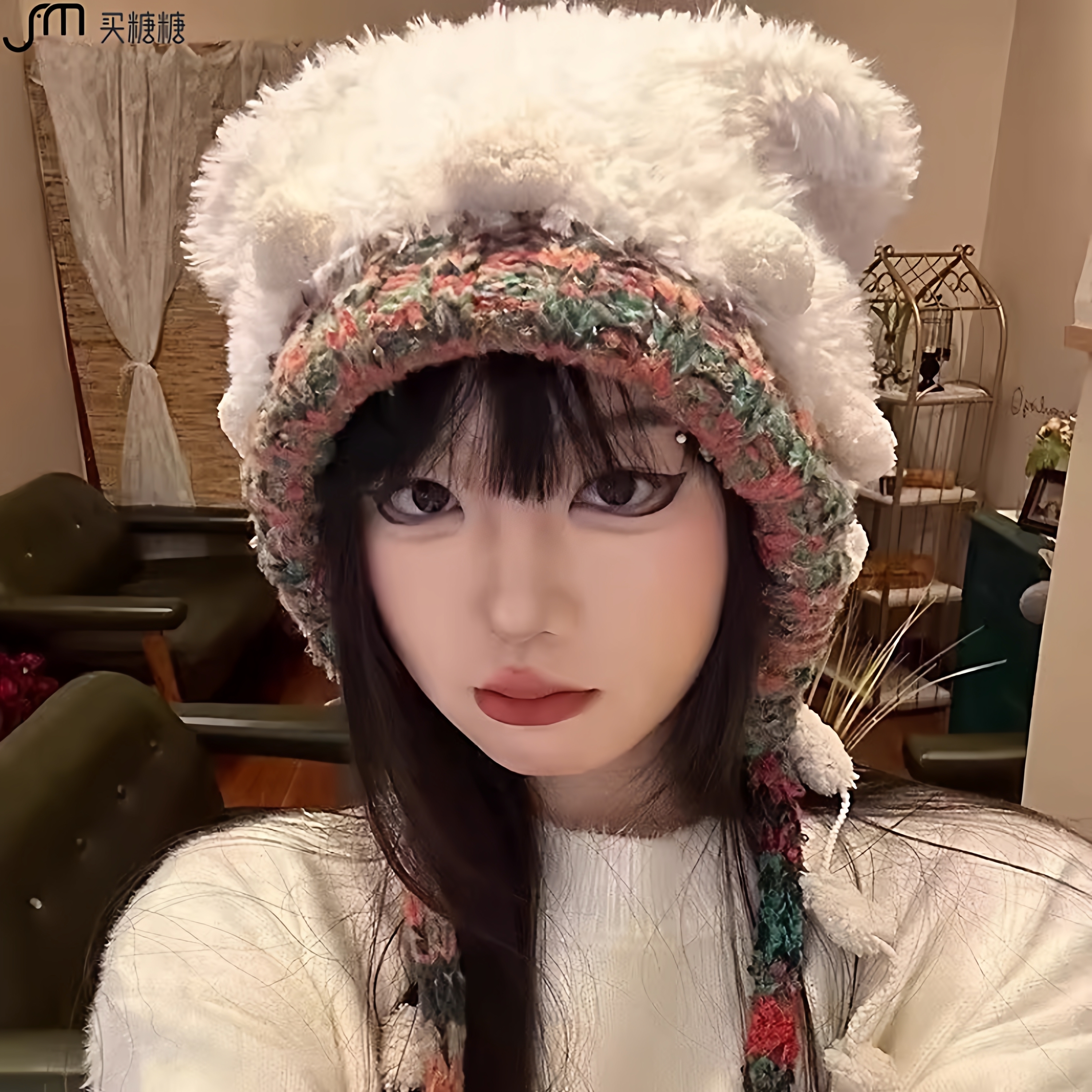 【买糖糖】可爱小熊毛绒针织帽子