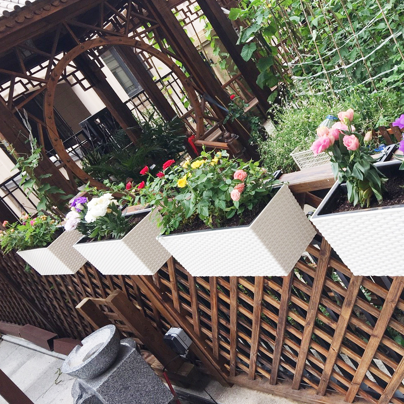 种植箱阳台花盆长方形花槽挂式壁挂长型花盆自动吸水塑料花盆加厚