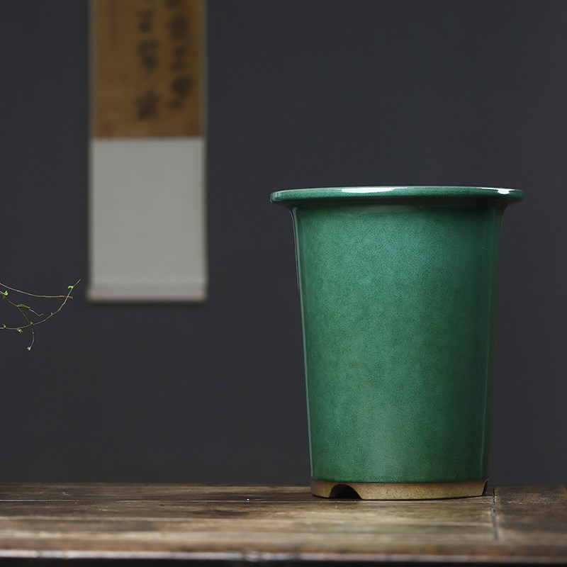 玖紫轩秦夕洪紫砂兰花盆茶沫绿釉柴烧透气春兰建兰翠盖荷绿云植物