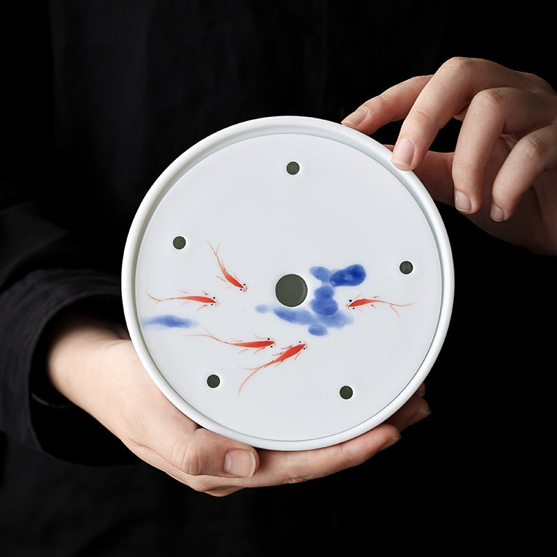 手绘墨画鱼戏陶瓷茶盘小型干泡盘家用茶台沥水单独功夫茶托盘,餐饮具,茶盘,淘宝优惠券,粉丝福利购,淘宝优惠卷