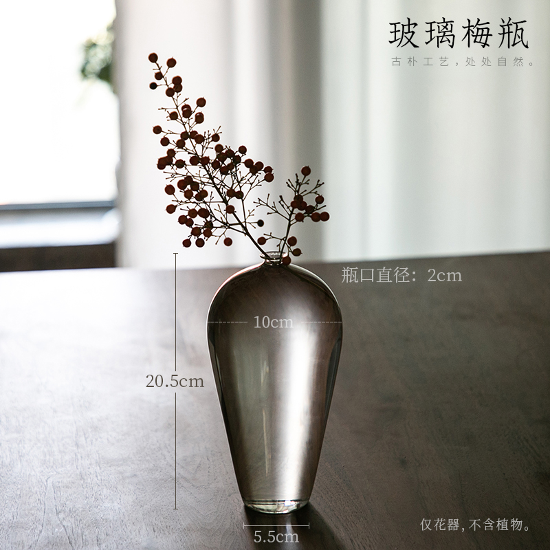复古日式玻璃花瓶透明花器禅意中式插花器皿客P厅桌面摆件梅瓶净