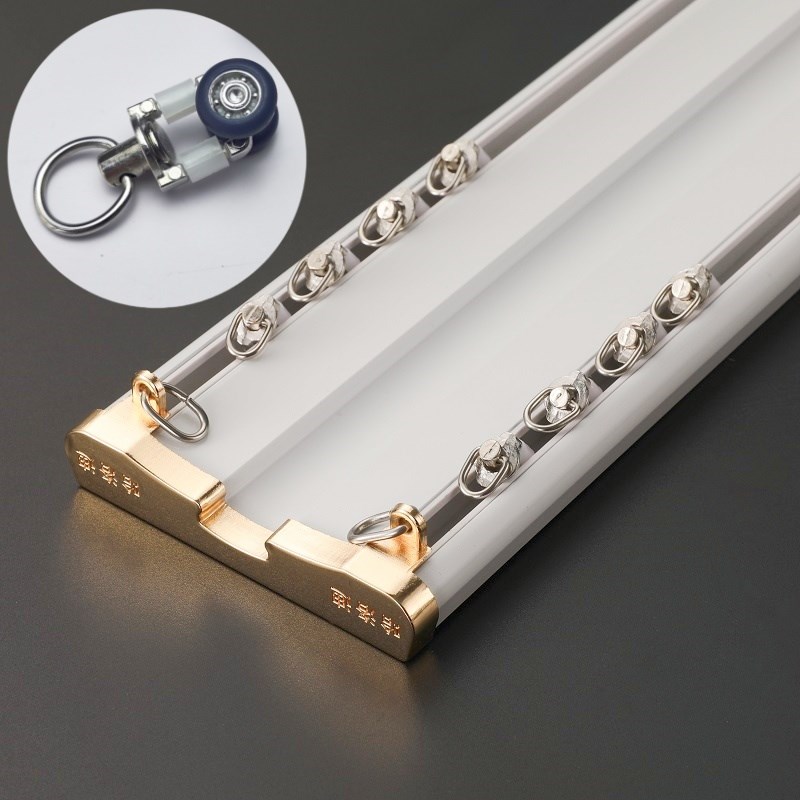 铝合金窗帘轨道i双轨顶装滑轨滑道窗帘杆导直轨弯轨静音窗帘盒顶