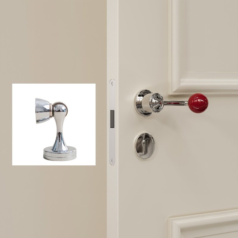 莫兰法式复古球形门把手银白色磁吸静音P极简红色家用房门锁