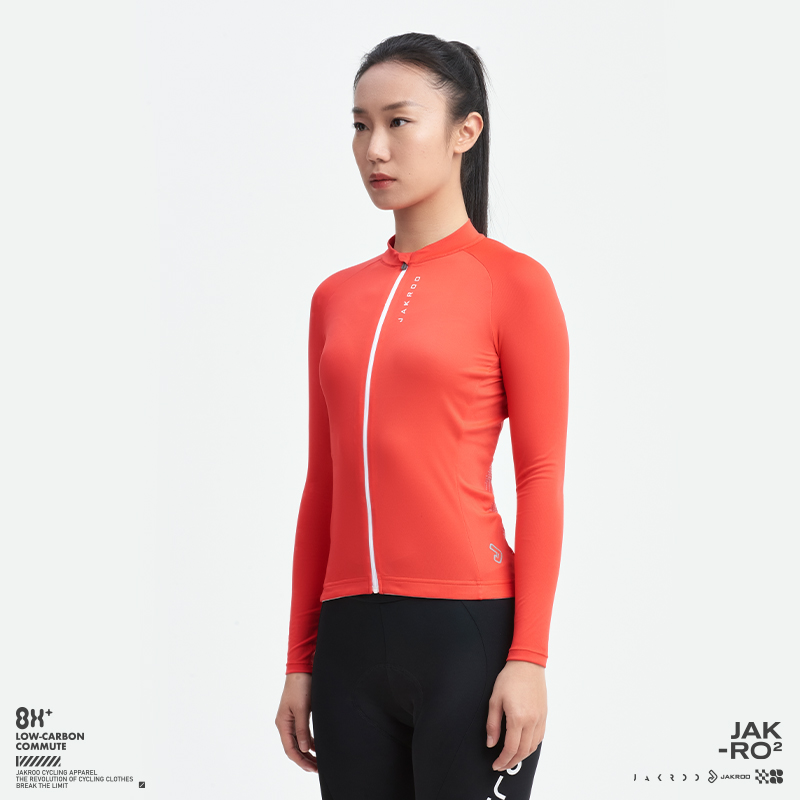 捷酷新款春夏季h女士反光长袖骑行服 自行车户外修身透气装备上衣