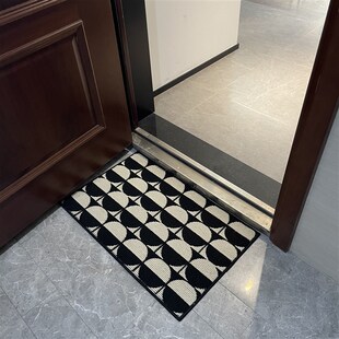 经典百搭复古入户门防滑黑白格棋盘格地垫玄关耐磨耐脏溪水地毯