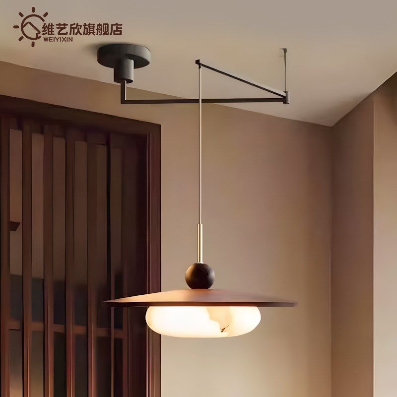 摇臂移位吊灯中古侘寂风餐桌茶室创意云石高级艺术灯具