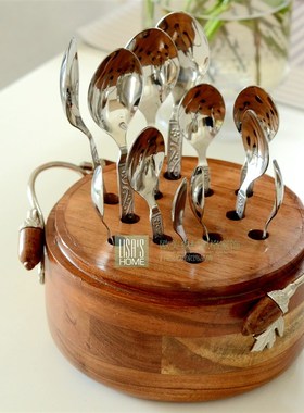 印度进口复古芒果木餐厨摆件新中式厨房别墅O样板间陈设乔迁礼物