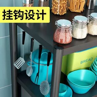 黑色厨房置物架落地多层 新款 微波炉放锅储物架子收纳储物柜家用