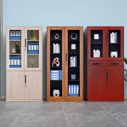 木纹转印文件柜钢制铁皮柜办公资料档案柜带锁柜子储物矮柜木纹书