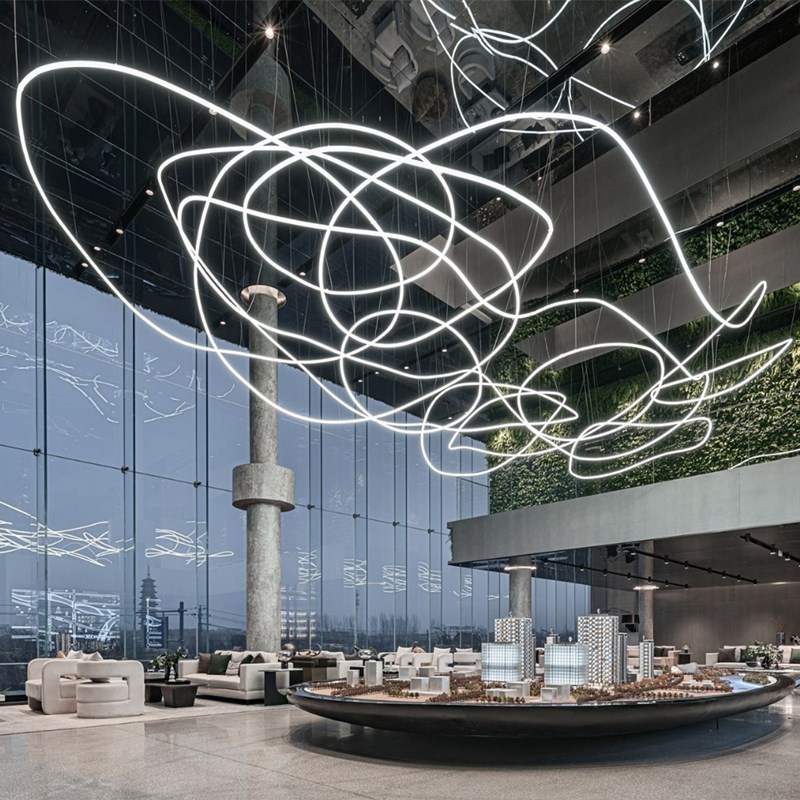 0度全发光线条吊灯设计师售楼部公司商场酒店大堂大厅展厅定制
