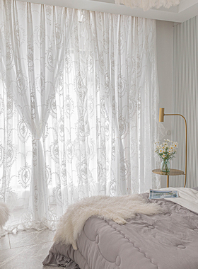 法式复古白色蕾丝公风少女层纱帘透光透人卧室飘窗窗帘布帘