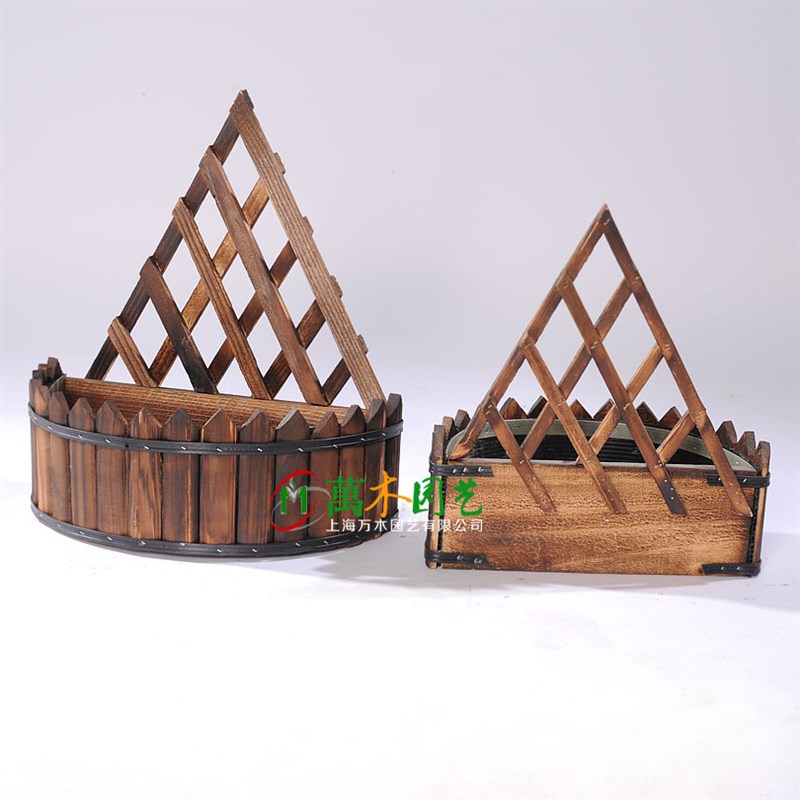 尖头栅栏花盆壁挂多肉花槽挂盆吊盆碳化木防腐木花箱吊篮阳台花架