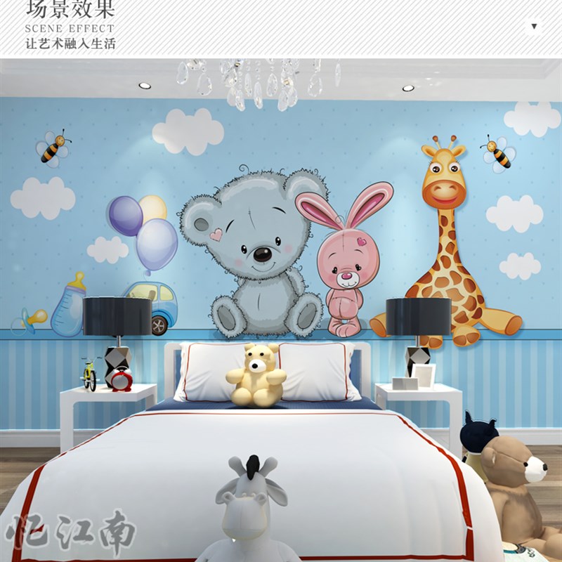 儿童房卡通粉色壁纸公主房女孩男孩卧室墙贴背景墙纸龙猫自粘壁画