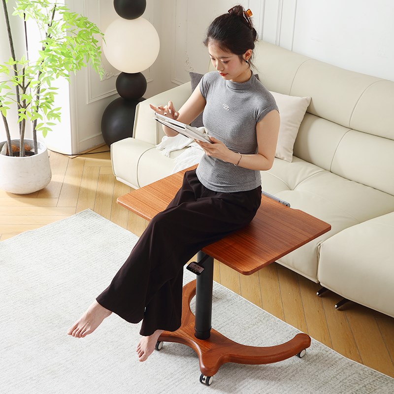 人信实木升降电脑桌可折叠移动小户型床边书桌家用学公沙发桌